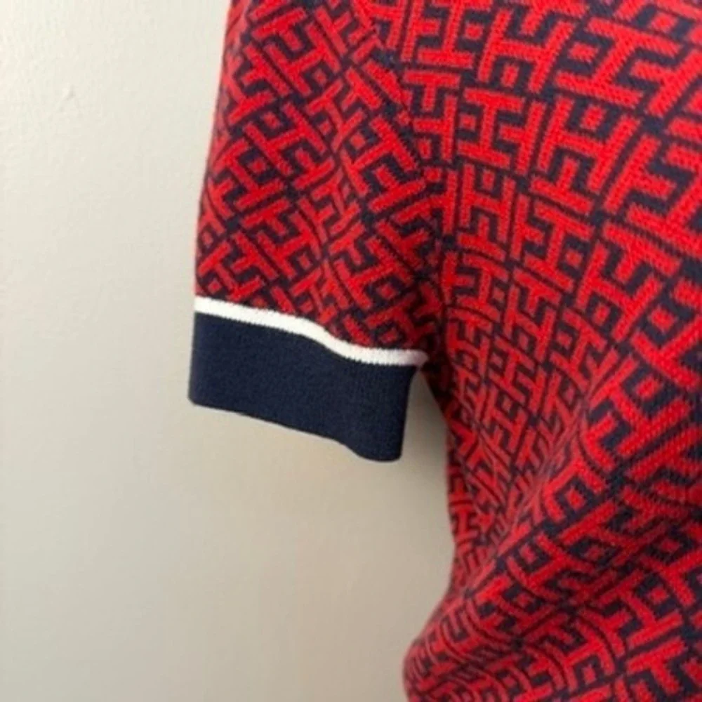 Tommy Hilfiger Knit Polo Top and Skirt Set Red Navy Geometric Preppy‎ Medium
